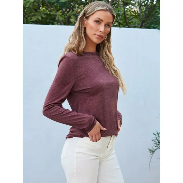 AUTOMET Long Sleeve Round Neck Tee Shirt for Fall