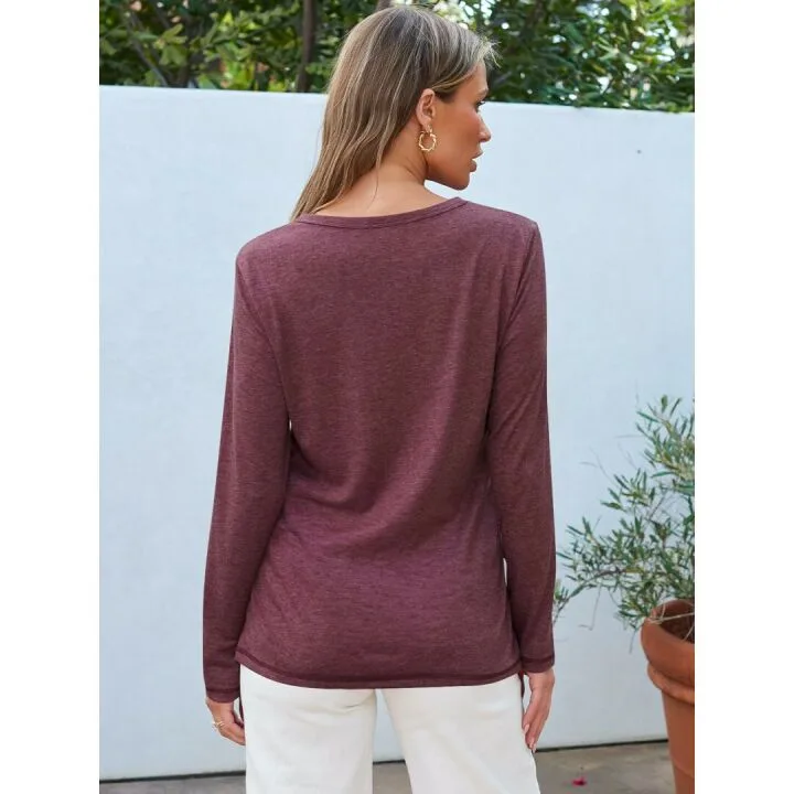 AUTOMET Long Sleeve Round Neck Tee Shirt for Fall