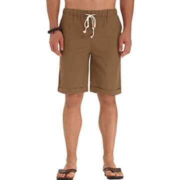 Sailwind Men’s Linen Shorts Casual Drawstring Summer Beach Shorts US Medium Dark Khaki