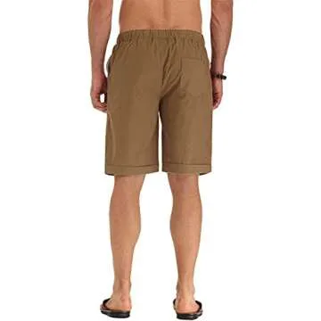 Sailwind Men’s Linen Shorts Casual Drawstring Summer Beach Shorts US Medium Dark Khaki