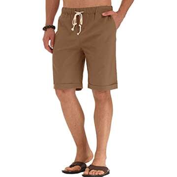 Sailwind Men’s Linen Shorts Casual Drawstring Summer Beach Shorts US Medium Dark Khaki