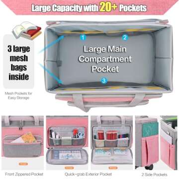 FINESUN Teacher Bag Craft Bag with Detachable Dolly Multifunctional Rolling Bag Briefcase Wheeled Bag for Work,Teaching,Office,Craft Rolling Tote Bag