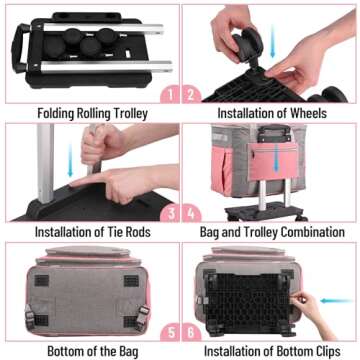 FINESUN Teacher Bag Craft Bag with Detachable Dolly Multifunctional Rolling Bag Briefcase Wheeled Bag for Work,Teaching,Office,Craft Rolling Tote Bag