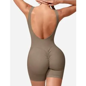 YEOREO Women Sleeveless V Back Jumpsuit Seamless Backless High Neck Bodysuit Workout Tank Tops Black L