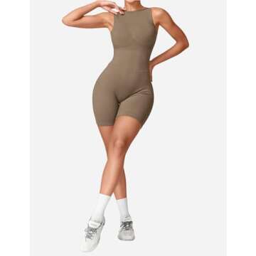 YEOREO Women Sleeveless V Back Jumpsuit Seamless Backless High Neck Bodysuit Workout Tank Tops Black L