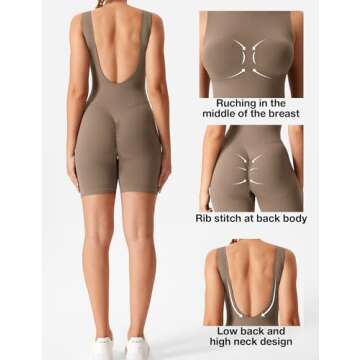 YEOREO Women Sleeveless V Back Jumpsuit Seamless Backless High Neck Bodysuit Workout Tank Tops Black L