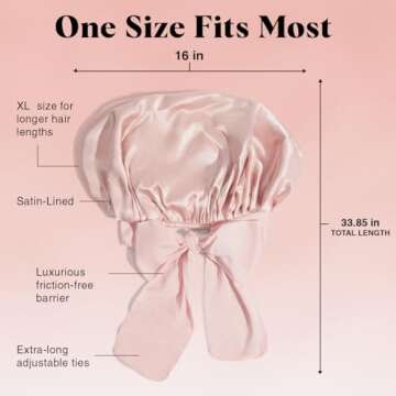 Kitsch XL Satin Sleeping Bonnets for Women - Softer Than Silk Hair Bonnet for Sleeping, Night Cap for Curly, Textured & Perfectly Styled Hair, Large Sleep Bonnets Prevents Breakage & Tangles - Blush