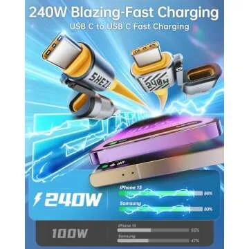 Vexipia 4 in 1 USB C Cable Lightning Cable,240W Fast Charging & Data Transfer,iPhone iPad Charger Cord with Lightning/Type C/USB A for iPhone 16/15/Macbook,IPad,5FT Yellow [SHEZI Series]