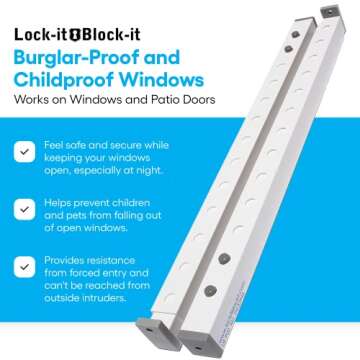 The Lock-it Block-it Regular – (2 Devices) Home Security Adjustable Window Security Bars/Window Lo...