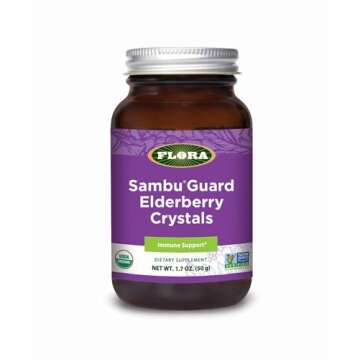 Flora - SambuGuard Elderberry Crystals, Provides Antioxidants & Immune Support, Strengthen Immunity, Detox Body, Boost Energy, 1.7-oz. Powder