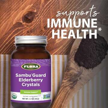 Flora - SambuGuard Elderberry Crystals, Provides Antioxidants & Immune Support, Strengthen Immunity, Detox Body, Boost Energy, 1.7-oz. Powder