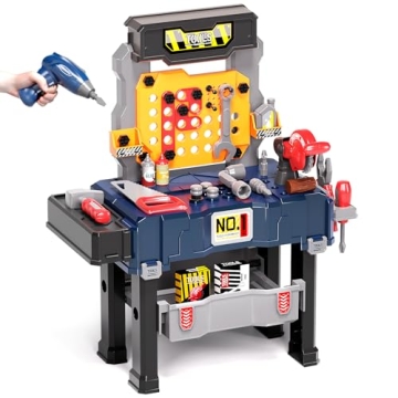 Deejoy Kids Tool Bench, Realistic and Electric Drill, Tool Box & Workbench in One Design, Toddler Be...