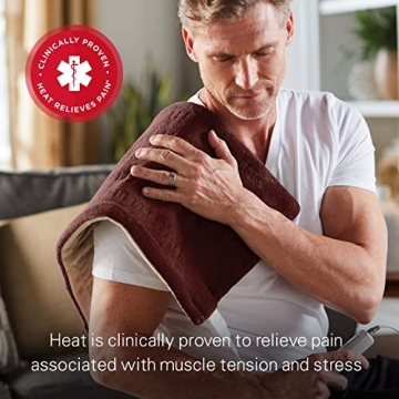 Sunbeam XL Back, Neck, and Shoulder Heat Therapy, 12 x 24 with Auto Shut Off, 6 Settings, Machine-Washable, Comfortable Microplush Fabric - Burgundy