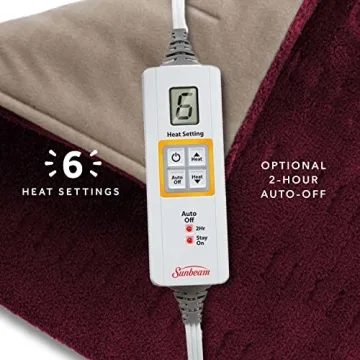 Sunbeam XL Back, Neck, and Shoulder Heat Therapy, 12 x 24 with Auto Shut Off, 6 Settings, Machine-Washable, Comfortable Microplush Fabric - Burgundy