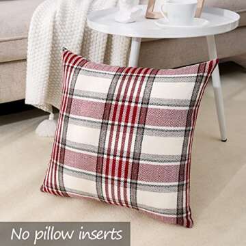 CARRIE HOME Red Tartan Christmas Plaid Pillow Covers 20x20 Set of 2 Farmhouse Buffalo Plaid Red Stri...