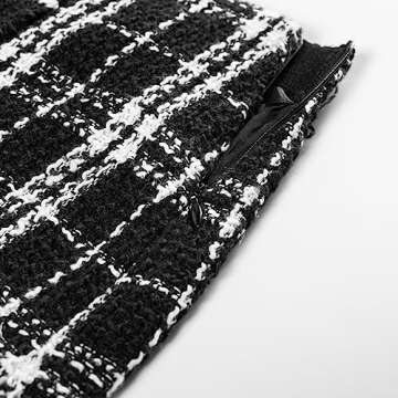 Kate Kasin Women's Black Plaid Skirt High Waist Button Front Split Bodycon Tweed Mini Skirts L 2023