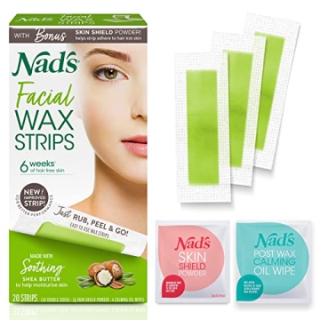 Nad's Facial Wax Strips - Hypoallergenic All Skin Types - Facial Hair Removal For Women - At Home Wa...