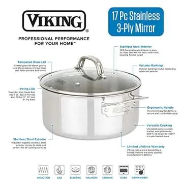 Viking 17 Piece Stainless Steel Cookware Set - Elevate Cooking Experience