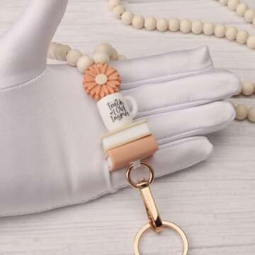 Teacher Lanyard with ID Holder, Fashion Wood Beaded Lanyard for Keys, Super Cute Boho Breakaway Lanyard for Women