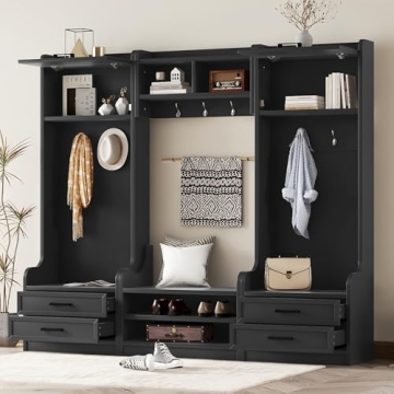 Merax 4-in-1 Hall Trees for Entryway with Storage, Multifunctional Wide Design Entryway Bench with C...