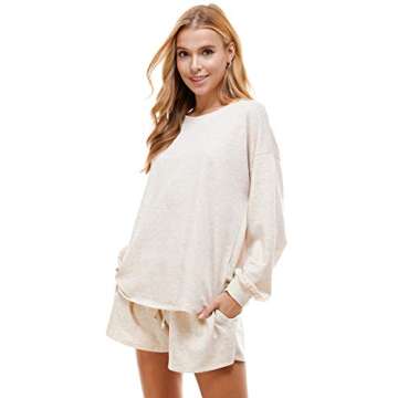 MINT PLUS PINK Women's Two Piece Pajama Heart Print Pjs Shirt and Elastic Shorts Loungewear Set with...