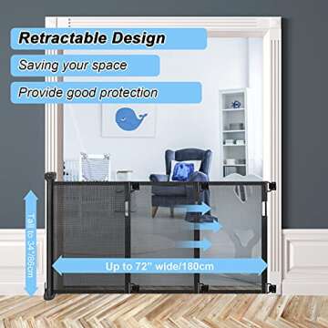 Retractable Baby Gate for Stairs, PRObebi Retractable Dog Gate 34" Tall Extends to 72" Wide, Retract...