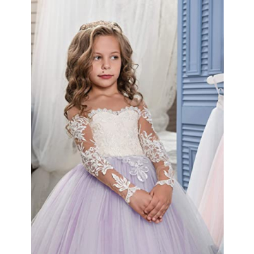 Abaowedding Kids Lace Embroidery Long Sleeve Gown