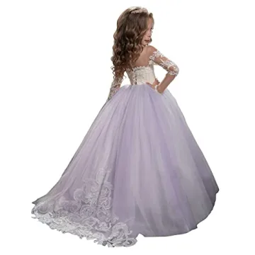 Abaowedding Kids Lace Embroidery Long Sleeve Gown