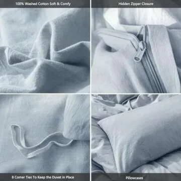 MooMee 100% Washed Cotton Duvet Cover Set - King Size