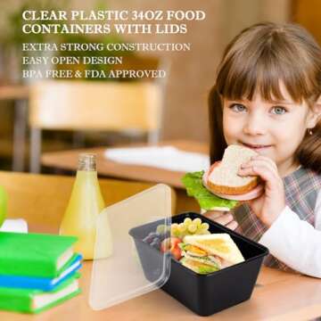 Meal Prep Containers 50Pack - 34oz Food Storage Containers with Lids, Reusable Food Prep Containers, Disposable To Go food Containers, BPA Free, Stackable, 1000ml, Takeout, Microwave/Freezer Safe