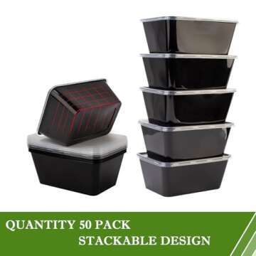 Meal Prep Containers 50Pack - 34oz Food Storage Containers with Lids, Reusable Food Prep Containers, Disposable To Go food Containers, BPA Free, Stackable, 1000ml, Takeout, Microwave/Freezer Safe