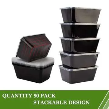 Meal Prep Containers 50Pack - 34oz Food Storage Containers with Lids, Reusable Food Prep Containers, Disposable To Go food Containers, BPA Free, Stackable, 1000ml, Takeout, Microwave/Freezer Safe