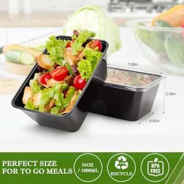 Meal Prep Containers 50Pack - 34oz Food Storage Containers with Lids, Reusable Food Prep Containers, Disposable To Go food Containers, BPA Free, Stackable, 1000ml, Takeout, Microwave/Freezer Safe