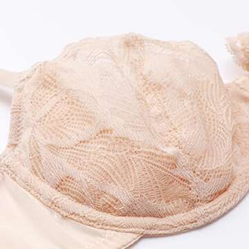 DELIMIRA Women's Balconette Bra Plus Size Lace Sexy Underwire Unlined Push Up See Through Bras Beige 36C