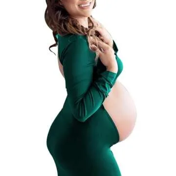 Dedysler Maternity Picture Dress Long Sleeve Maternity Photoshoot Maxi Gown Photography Outfits Pregnancy Workout Dresses for Party (Green S)
