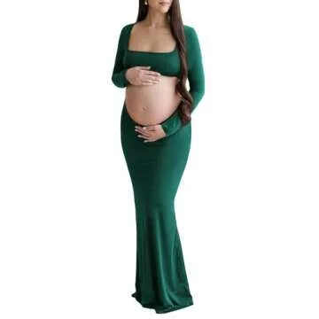 Dedysler Maternity Picture Dress Long Sleeve Maternity Photoshoot Maxi Gown Photography Outfits Pregnancy Workout Dresses for Party (Green S)