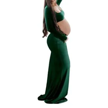 Dedysler Maternity Picture Dress Long Sleeve Maternity Photoshoot Maxi Gown Photography Outfits Pregnancy Workout Dresses for Party (Green S)