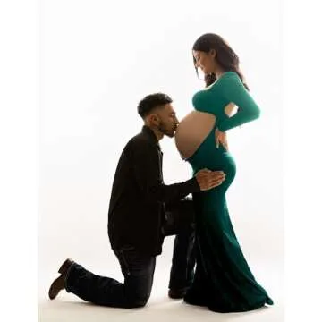 Dedysler Maternity Picture Dress Long Sleeve Maternity Photoshoot Maxi Gown Photography Outfits Pregnancy Workout Dresses for Party (Green S)