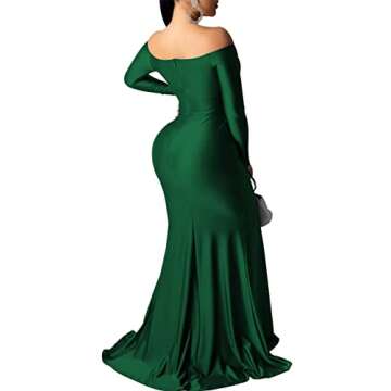 LalaLin Women's Sexy Formal Dress Off Shoulder Ruched Party Basic Elegant Long Sleeve High Slit Even...
