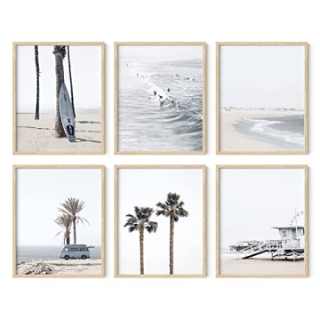 HAUS AND HUES Beach Posters and Beach Wall Decor - Set of 6 Beach Art Prints, Black and White Beach ...