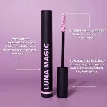 LUNA MAGIC Va-Va Pink Lash Primer for Mascara, Lengthening & Volumizing, for Longer & Thicker Lashes 0.9ml