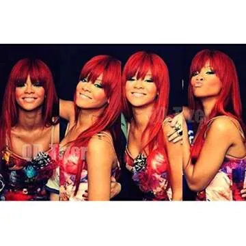 QD-Tizer Red Color Long Silky Straight Wig with Bangs