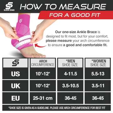 Sleeve Stars Ankle Brace for Sprained Ankle, Plantar Fasciitis Relief Ankle Support for Women, Ankle Compression Sleeve w/ Strap (Single/Hot Pink)