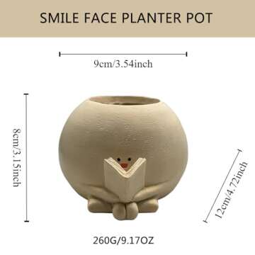 Smile Face Planter Pot with Drainage Hole, Unique Flower Pots for String of Pearls Plant Live, Readi...