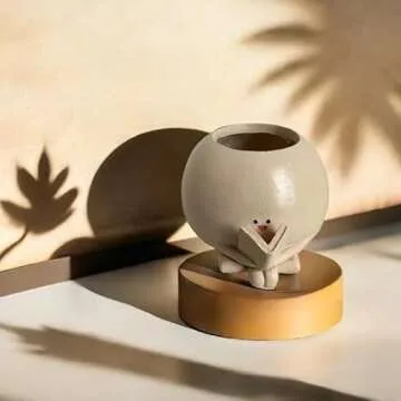 Smile Face Planter Pot with Drainage Hole, Unique Flower Pots for String of Pearls Plant Live, Reading Planter, Funny Resin Plant Pot for Indoor Outdoor, Gift for Mother Birthday Christmas (Reading)