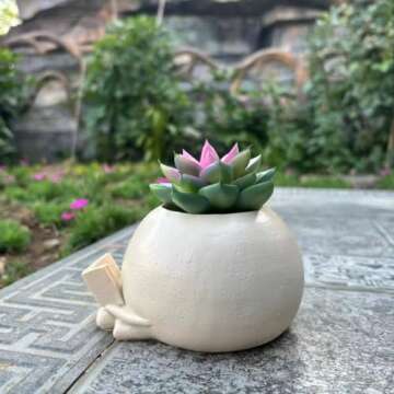 Smile Face Planter Pot with Drainage Hole, Unique Flower Pots for String of Pearls Plant Live, Reading Planter, Funny Resin Plant Pot for Indoor Outdoor, Gift for Mother Birthday Christmas (Reading)