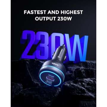 Sunda 230W USB C Fast Car Charger – 3 Ports PD 140W/PPS 63W for iPhone 16, Laptops and More