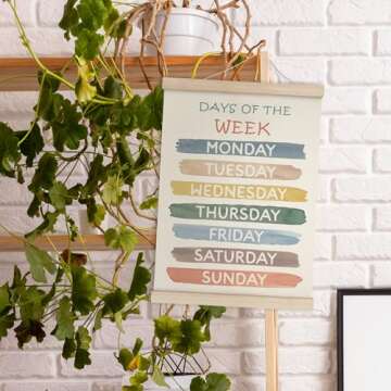 HRQKO Boho Week Month Decor Poster Hanger Frame Set of 2, Educational Posters,Preschool Wall Art with Wooden Frames, Boho Classroom Wall Hanging Banner Decor for Toddlers Room Playroom, 12x16 Inch