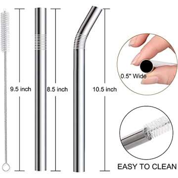 Vinaco Stainless Steel Smoothie Straws, 0.5'' Extra Wide Reusable Metal Drinking Straws for Milkshakes, Bubble Tea, Smoothie, Set of 6 Jumbo Drinks with 1 Cleaning Brush