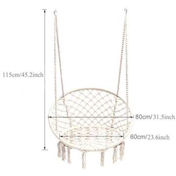 Sonyabecca Hammock Chair Macrame Swing 265 Pound Capacity Handmade Knitted Hanging Swing Chair for Indoor/Outdoor Home Patio Deck Yard Garden Reading Leisure Lounging (Not Included Cushion or Pillow)